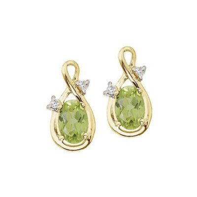 Ohrringe 14 Karat Gelbgold ovaler Peridot und Diamant Figur 8