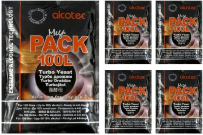 5 Stück AlcoTec Turbohefe Mega Pack 100L Vodka Alcohol Schnaps Gärhefe