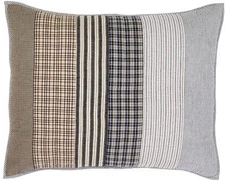 Blue and Gray Standard Pillow Sham Hand Quilted Reverse Seam Patchwork Ashmont