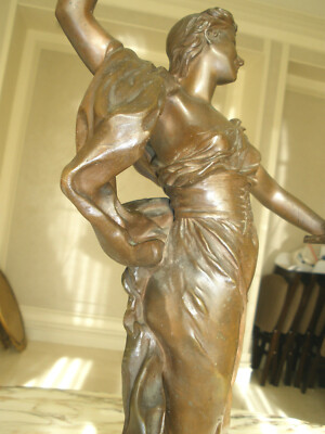 WOW, LOOK $20K RARE 19'' LEVASSEUR ORG 19C SIGNED BRONZE LADY SCULPTURE STATUE