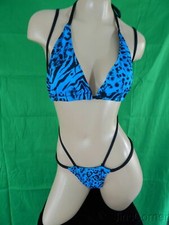 Exotic dancer stripper blue/black two piece bikini sling dance outfit -dancewear
