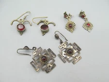 Vintage Lot of Dangle Earrings with Red Stone Accents Middle Eastern Asian ?