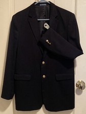 Izod Boy  s Navy Blue Blazer 8 Wool Fully Lined Year Round Brass Buttons Size 20