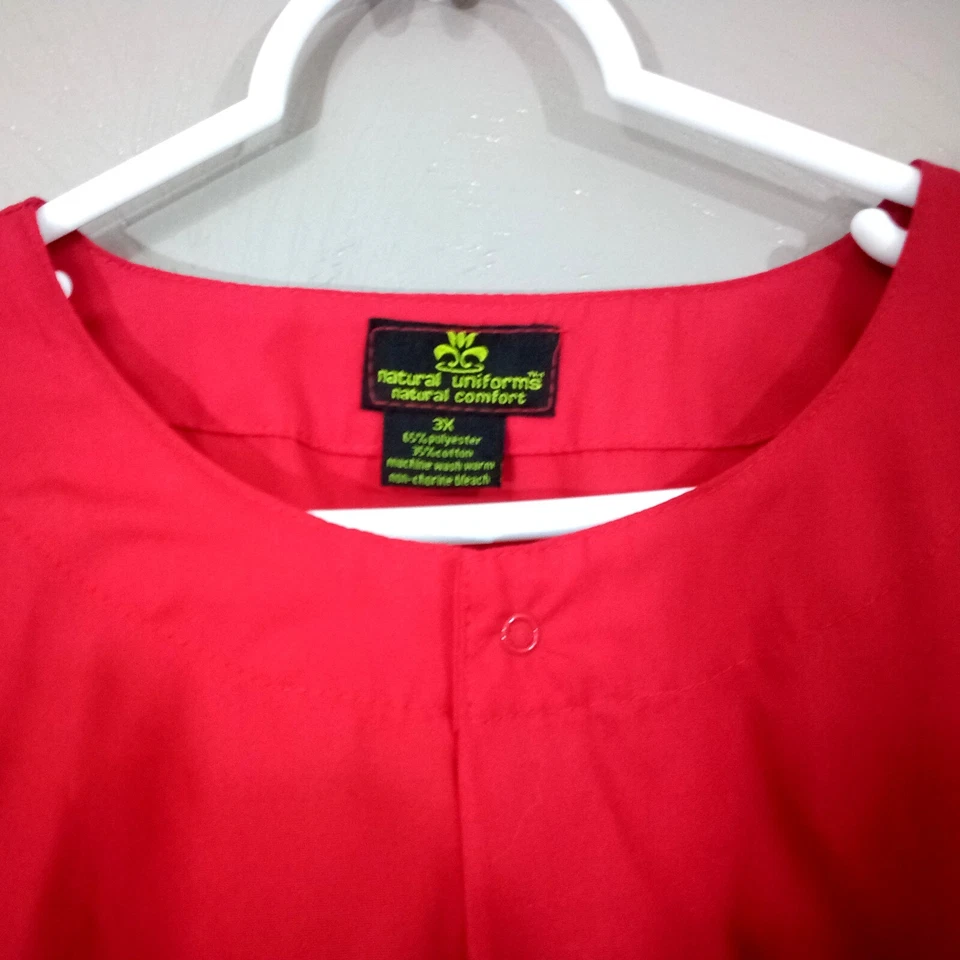 Натуральная форма скраб Топ, длинным рукавом Sz 3 X, красный, поли/хлопковая смесь Snap спереди - Изображение 3 из 4