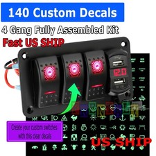 4 Gang Toggle Rocker Switch Panel With Usb For Car Boat Marine Rv Truck Red Led