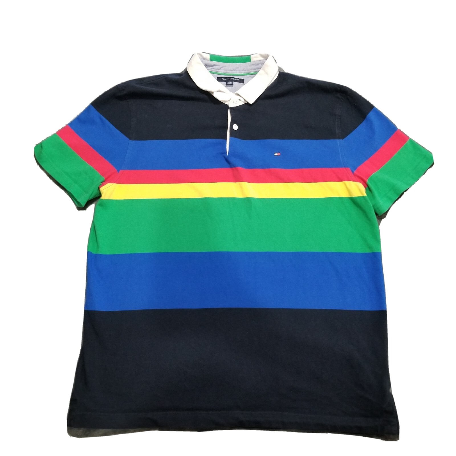Tommy Hilfiger Big Stripes Men Size XL 100% Cotton Polo Shirt 645
