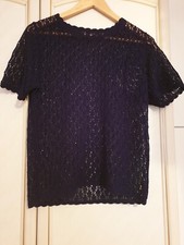 TOP DONNA VINTAGE ANNI 70 FANTASIA PIZZO TAGLIA NAVY