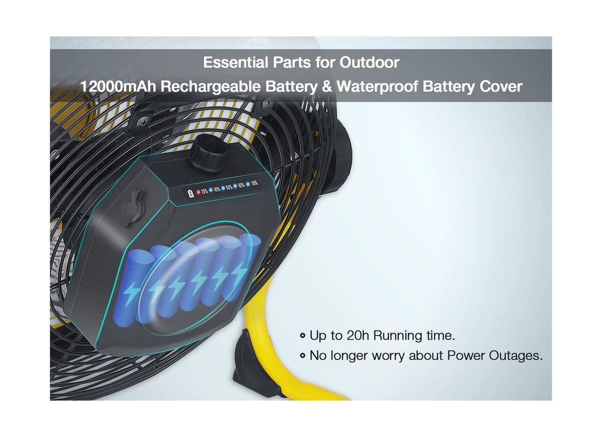 Geek Aire 12 Inch Battery Operated Floor Fan Portable Cordless Metal Blade High Velocity For Camping Travel Hurricane - View #2