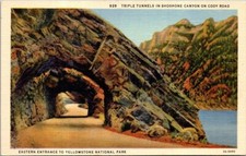 Postcard Triple Tunnels In Shoshone Canyon On Cody Road Yellowstone National