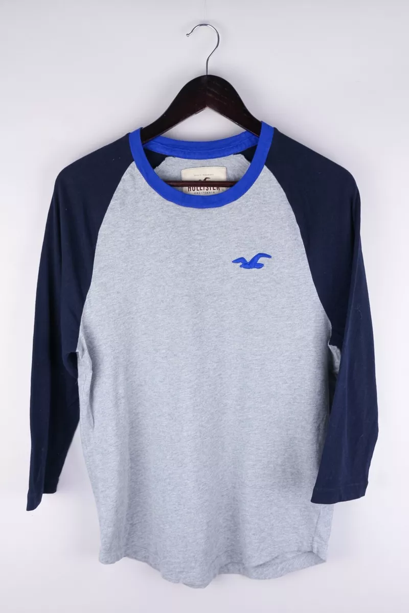 Hollister Men Raglan T Shirt 3 4 Sleeves Casual Grey Cotton