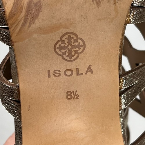Isola Women's Shoes Gold Leather Open Lattice Caged Sandal Heel Strappy Size 8.5 - Picture 7 of 10