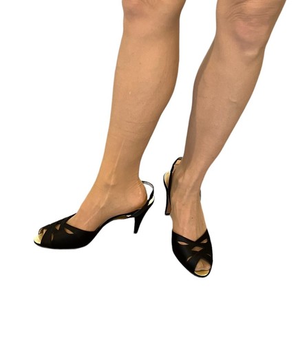 SILVIA FIORENTINA ITALY CUT OUT BLACK OPEN PEEP TOE SILK HEEL SLINGBACKS $395 10 - Picture 12 of 14
