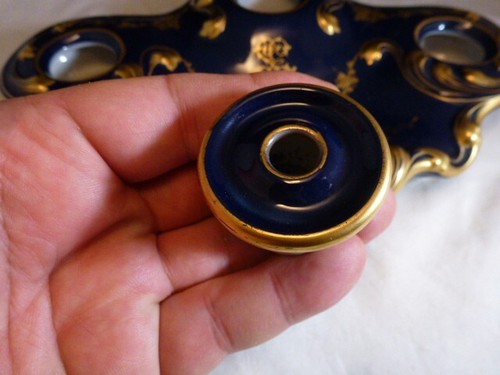 Antica porcellana francese Sevres - blu cobalto, supporto calamaio dorato B.R.P.  BRP - Foto 6 di 16