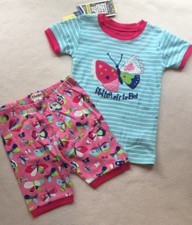 Hatley Girls Butterfly Cotton PJ Set Top Shorts Aqua Pink sz 4