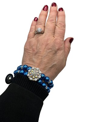 Blue Pearl Snap Jewelry Bracelet Double Strand & Iridescent Victorian 18mm Snap!