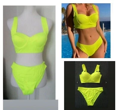 Maillot De Bain 2 Pièces Jaune / Vert Fluo Femme Taille 38 , M 💛 - Photo 1/4