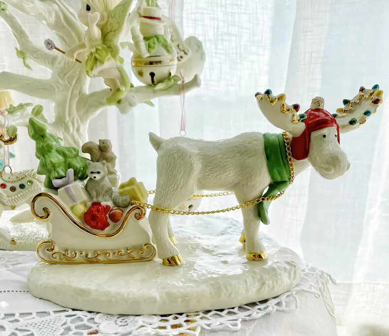 Lenox Porcelain Sleigh and Reindeer Christmas Figurine Holiday Decoration  