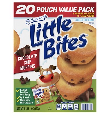 Entenmann's Little Bites Chocolate Chip Muffins, 1.65 oz, 20-Count Kids Snacks