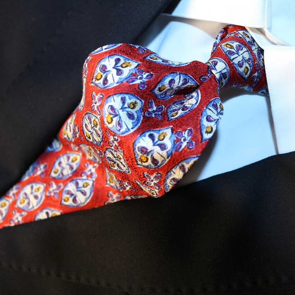 Corbata de seda floral roja amarilla azul HUNGRÍA PARIS 58,5 L x 3,75 W Foto 4 de 4