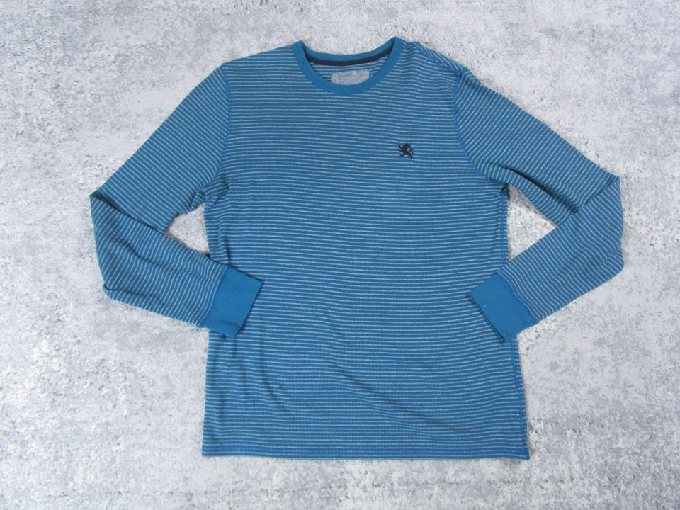 Express (2 Pack) Sweater Mens Large Waffle BLUE/RED Striped Long Sleeve Thermal - Image 2 of 4