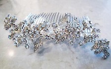 Crystal leaves and flowers silver hair comb barrette clip bridal clip silver