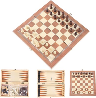 Homeari Schachspiel 3 in 1 Holzbrett Reisespiele Dame Figuren Backgammon
