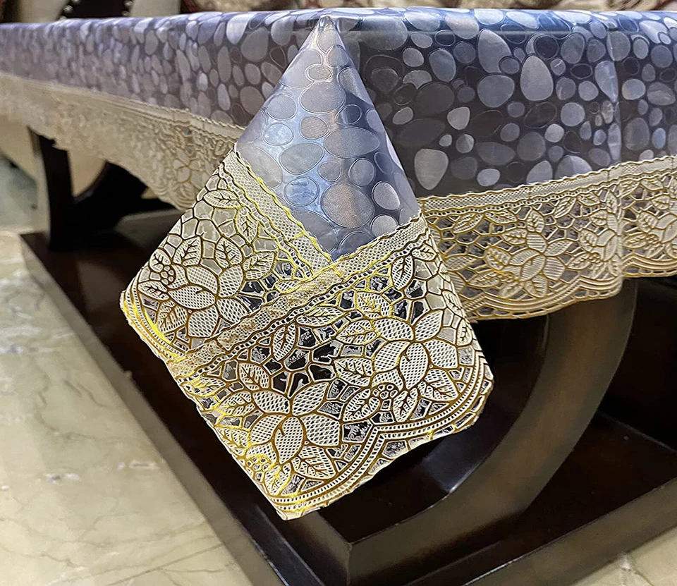 4 Seater Square Dining Center Table Cover with Border (48" x 48", Golden lace US - Image 3 of 4