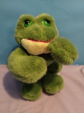 VTG Russ Berrie Plush Green Frog Fribbit Croaking Sounds Frog Stuffed Animal 16"