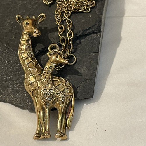 Giraffe Pendant On Long Chain Necklace 26 Inch Goldtone Metal Fashion Africa