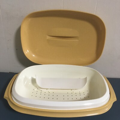 Vintage Tupperware 1273-4 Harvest Gold 4 Piece Vegetable Rice Steamer Strainer