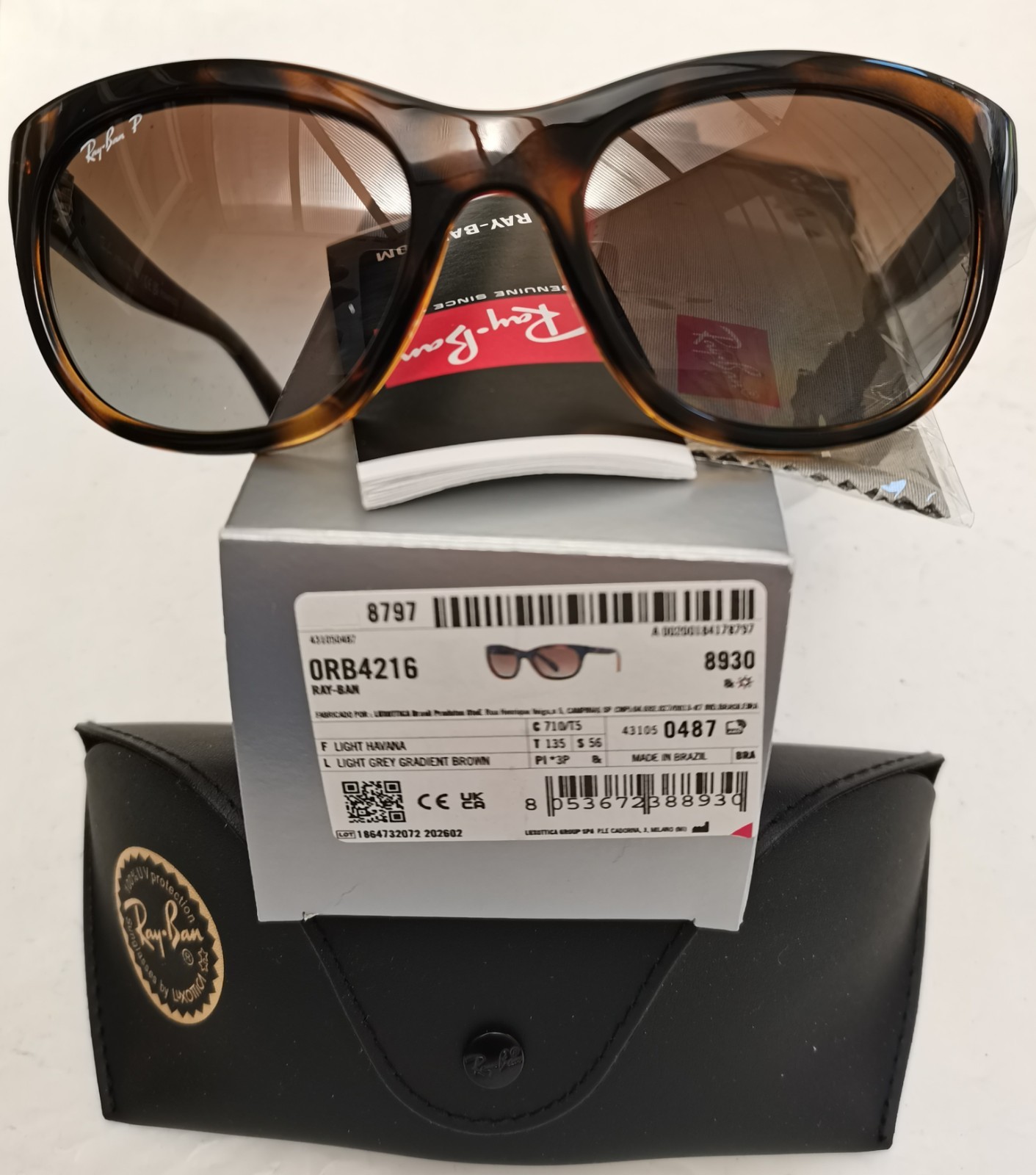 BNIB RAY-BAN RB4216 710/T5 HAVANA/GRAD BROWN WAYFARER POLARIZED 56[]20 135 3P