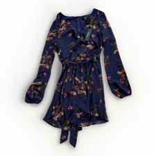 NWT Lulus Evalina navy blue floral print mock neck midi dress Cocktail Small