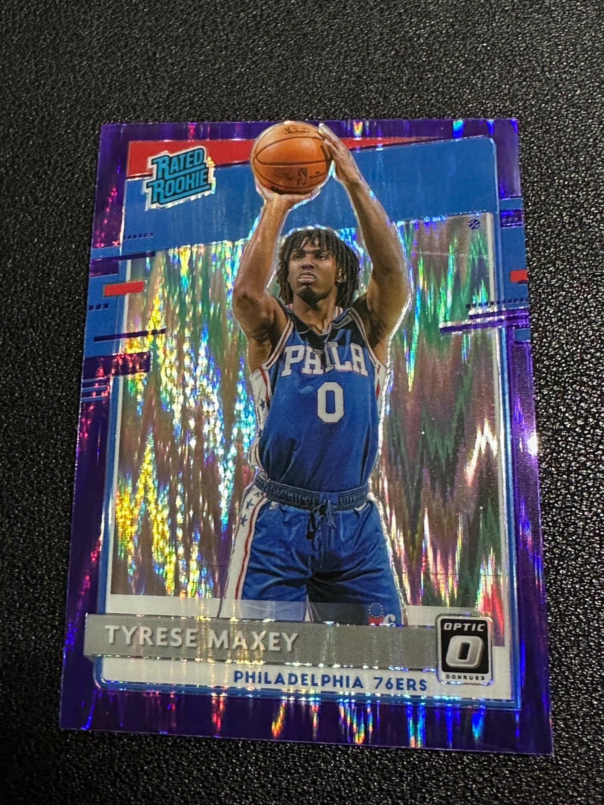 2020-21 Panini Donruss Optic Rated Rookie RC Tyrese Maxey #171 Purple Shock