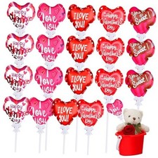 24 Pcs Valentine  s Day Balloons Self Inflatable Heart Balloons with Bow Rod 4