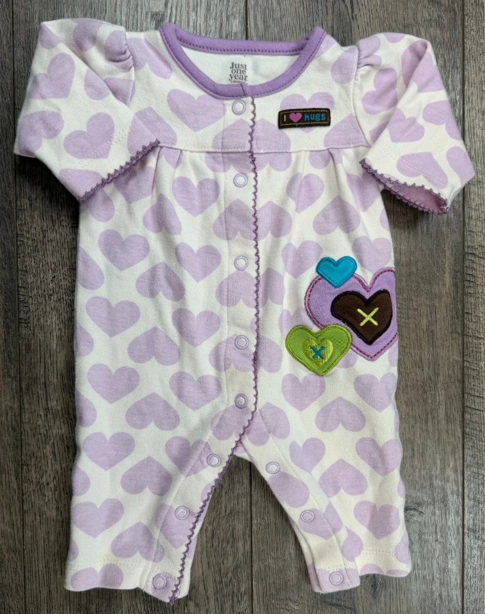 Baby Girl Clothes Vintage Just One Year Carter's Newborn Purple Hearts Outfit