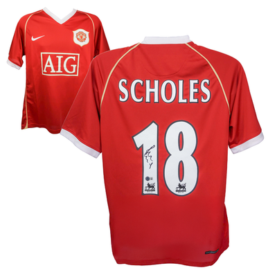 Paul Scholes Signed Manchester Utd Home Soccer Jersey #18 with