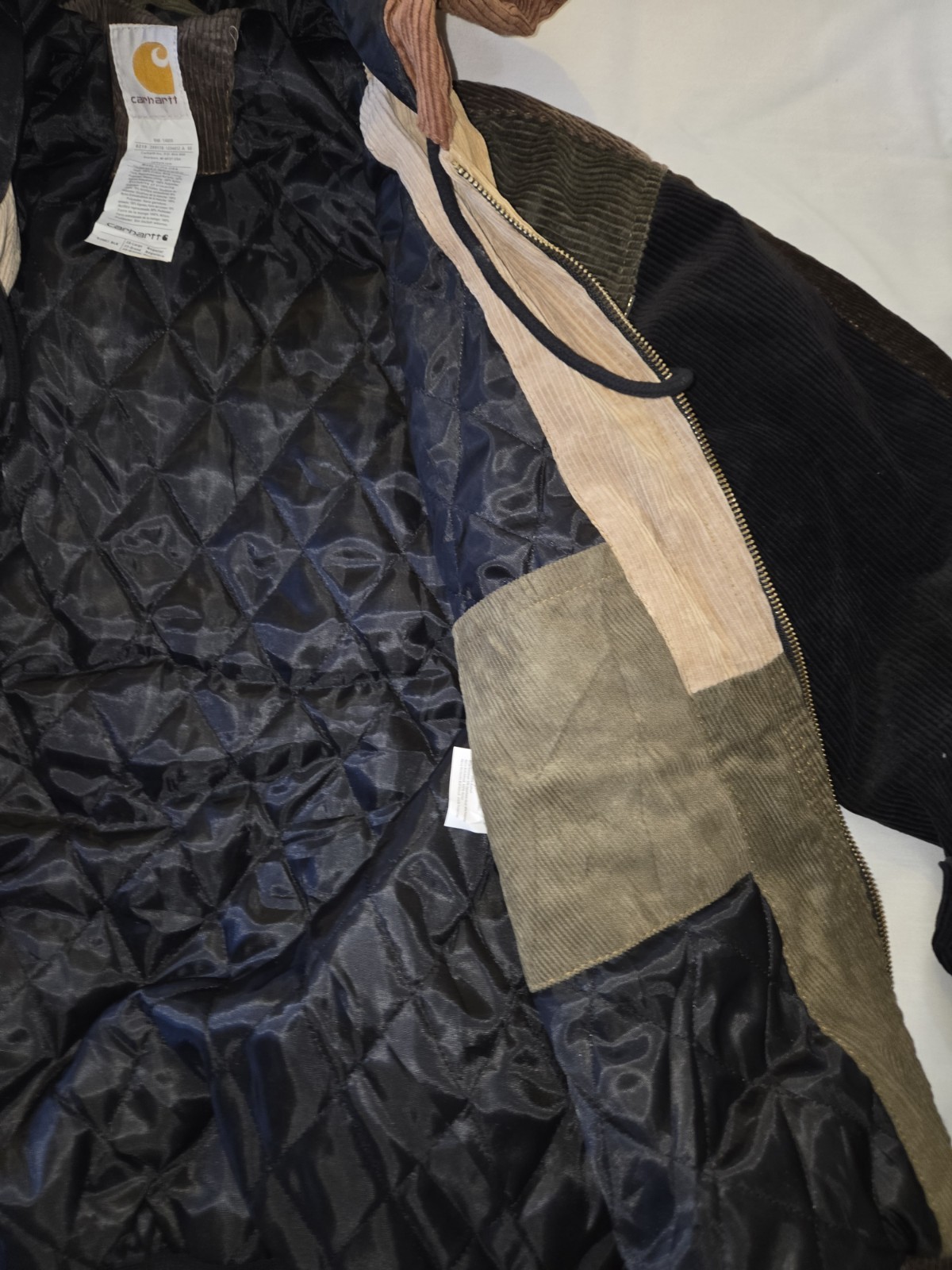 Reworked Patchwork Corduroy Hooded Jacket Quilted Lined 2XL Fits XL image 4