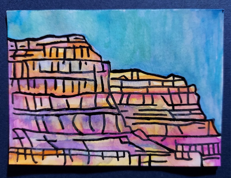 ACEO, Original Abstract Grand Canyon Modern Landscape Painting, Small, Unframed