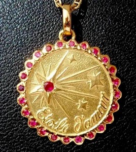 1.45Ct Round Lab Created Ruby Love Augis Pendant 14K Yellow Gold Plated