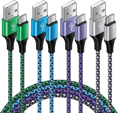 6FT USB-C Fast Charging Cable 4-Pack for Samsung Galaxy S25 Ultra/S24/S23