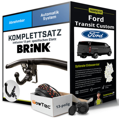 Für FORD Transit Custom Typ V362 Anhängerkupplung abnehmbar +eSatz 13pol 12- Set