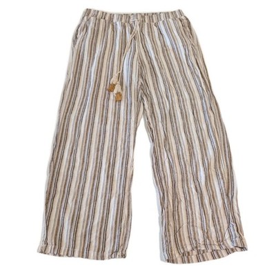 Harmony & Havoc Womans XL Linen Blend Wide Leg Beachy Boho Neutral Striped Pants