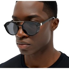 Aviator Sunglasses UV400 Driving Fishing Men Hip Hop Protection Dark Black Lens
