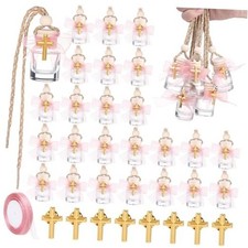 30 Set Baptism Favors Holy Water Bottles 8ml Mini Catholic Pink Cylindrical