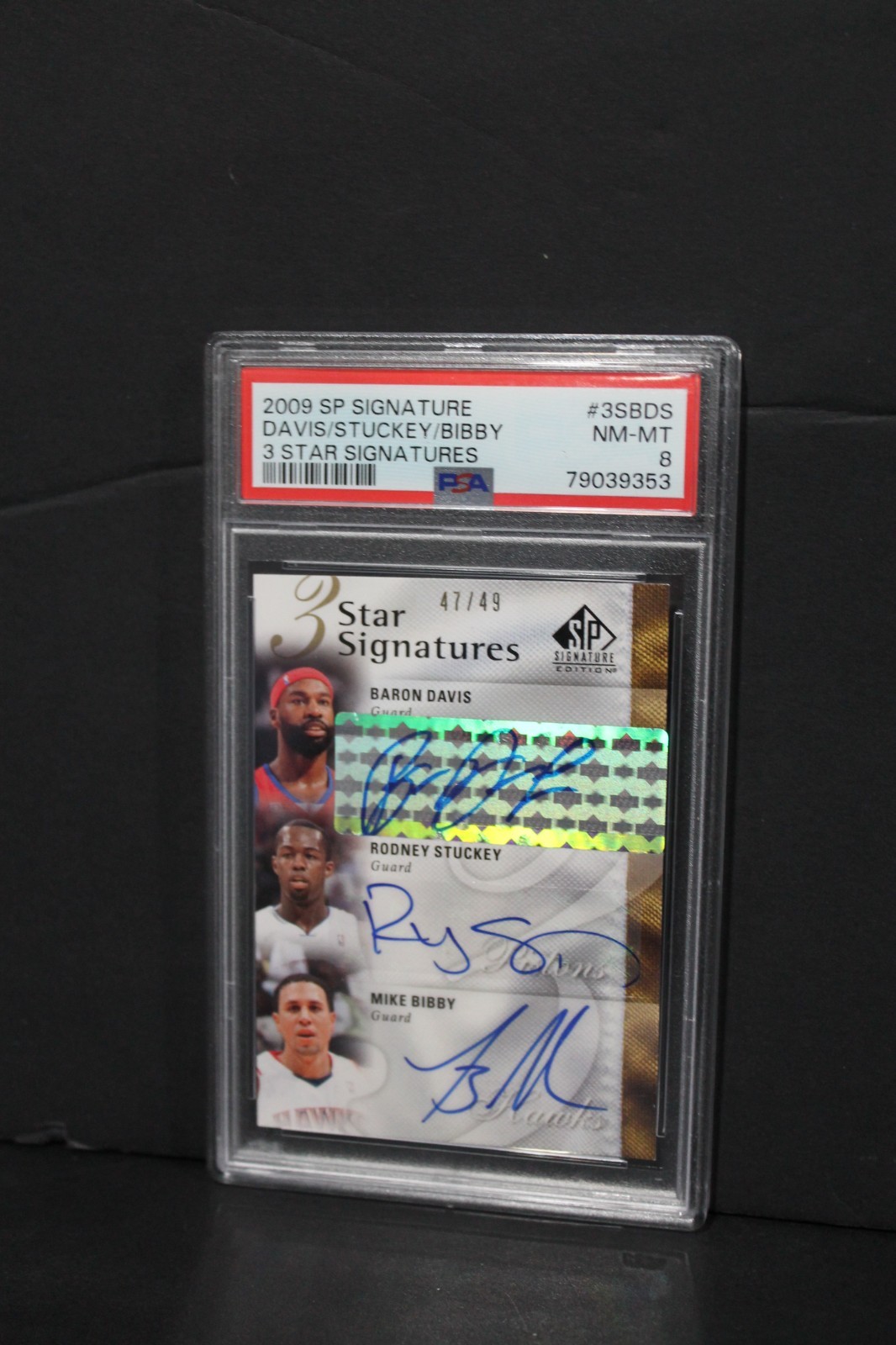 2009 Upper Deck SP 3 Star Signature Bibby Davis Stuckey #47/49 Triple Auto PSA8 view 5