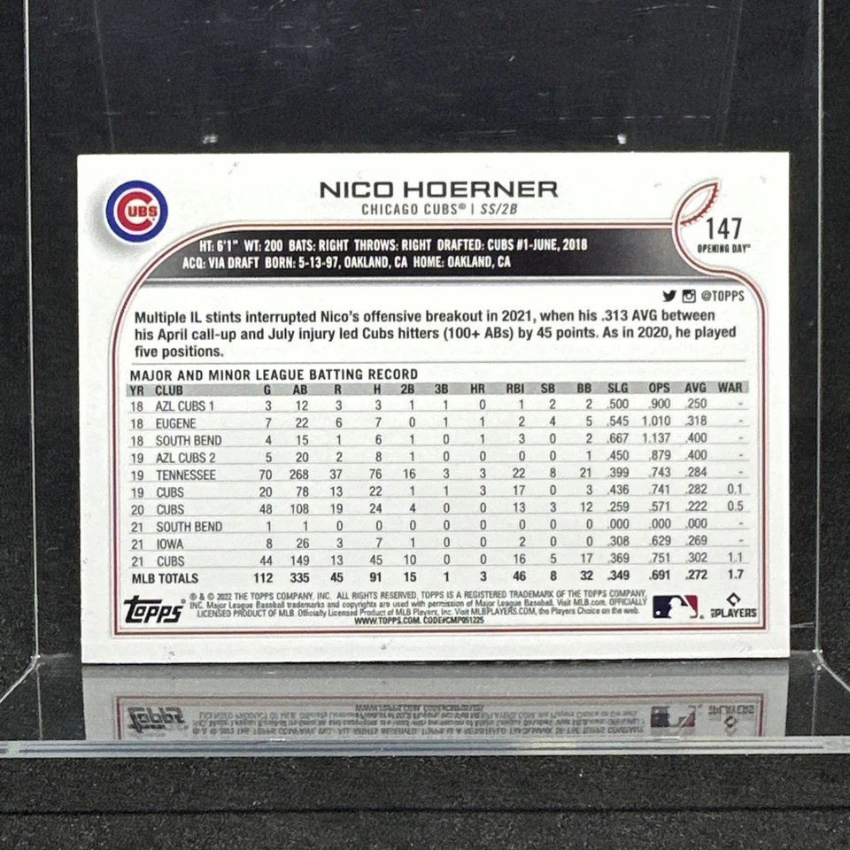 2022 Topps Opening Day Opening Day Blue Foil Nico Hoerner #147 With Print Errors - Image 2 of 3