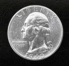 1940-P 25c SILVER  Washington Quarter.  AU.  (R001)