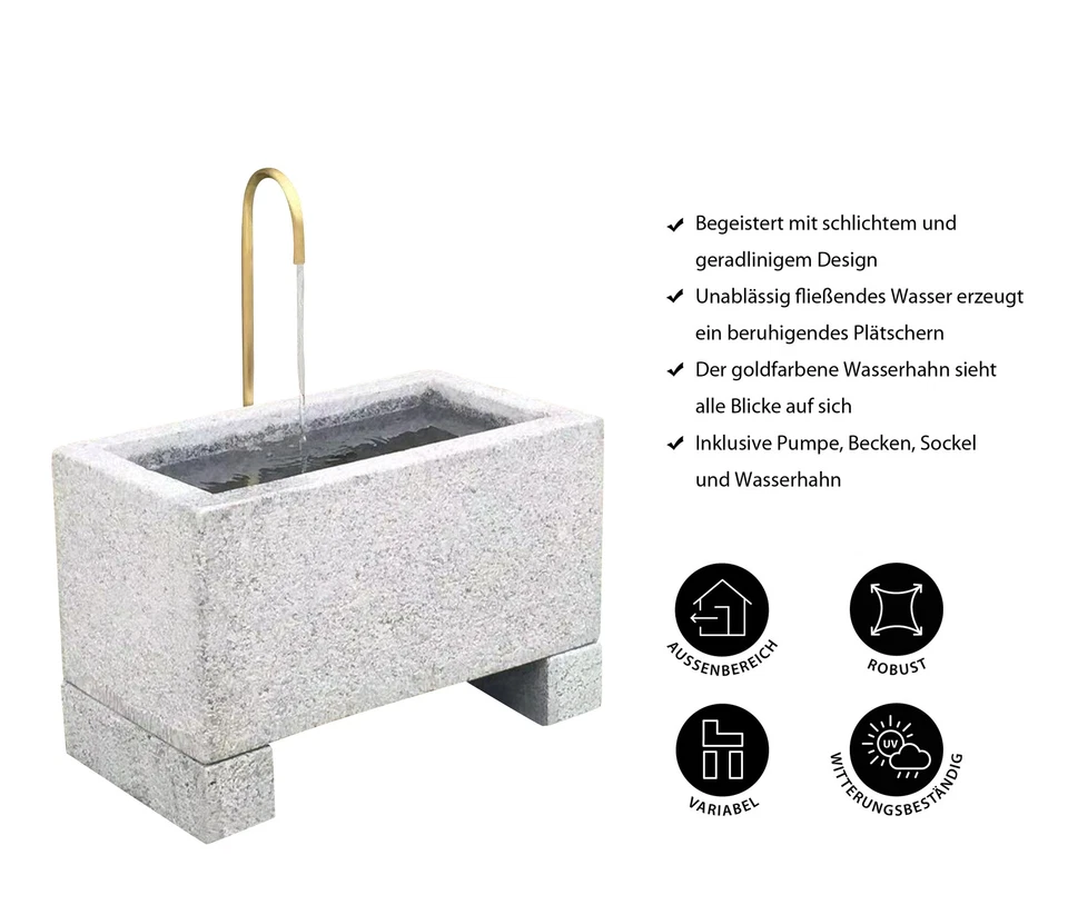 Gartenbrunnen Salzburg mit Wasserhahn aus Granit/Metall 60 x 72 x 35 cm, Dehner - Bild 2 von 4