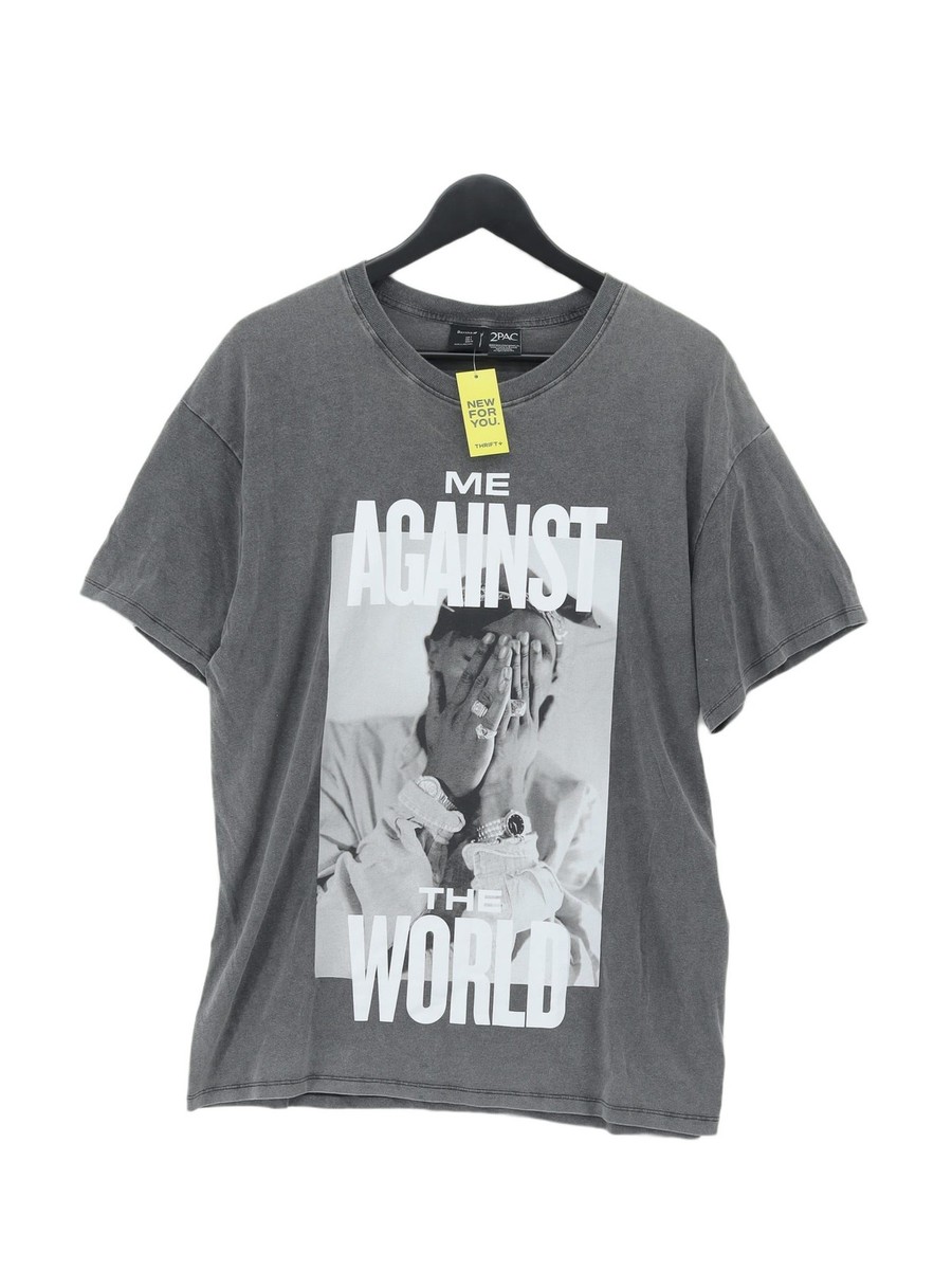 Bershka Women's T-Shirt S Grey Graphic 100% Cotton Short