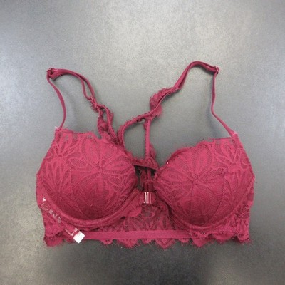 PINK Victoria's Secret Women's Bra 32C Burgundy Lace Push-Up Front Close
